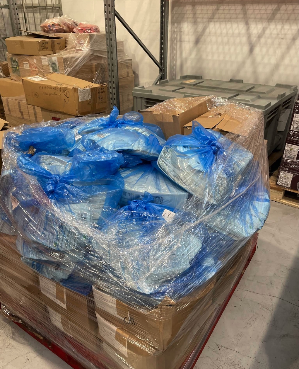 Borough Broth — stretch-wrapped pallets ready for collection
