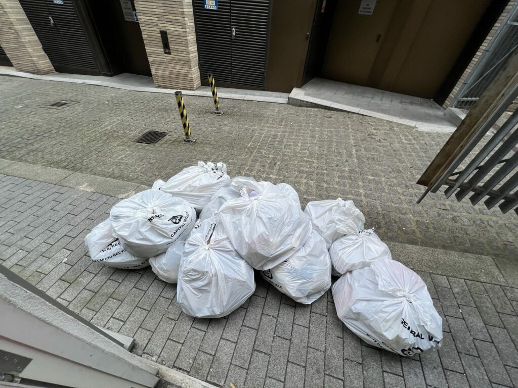 Capital Recycle general waste sacks stacked for a London commercial collection