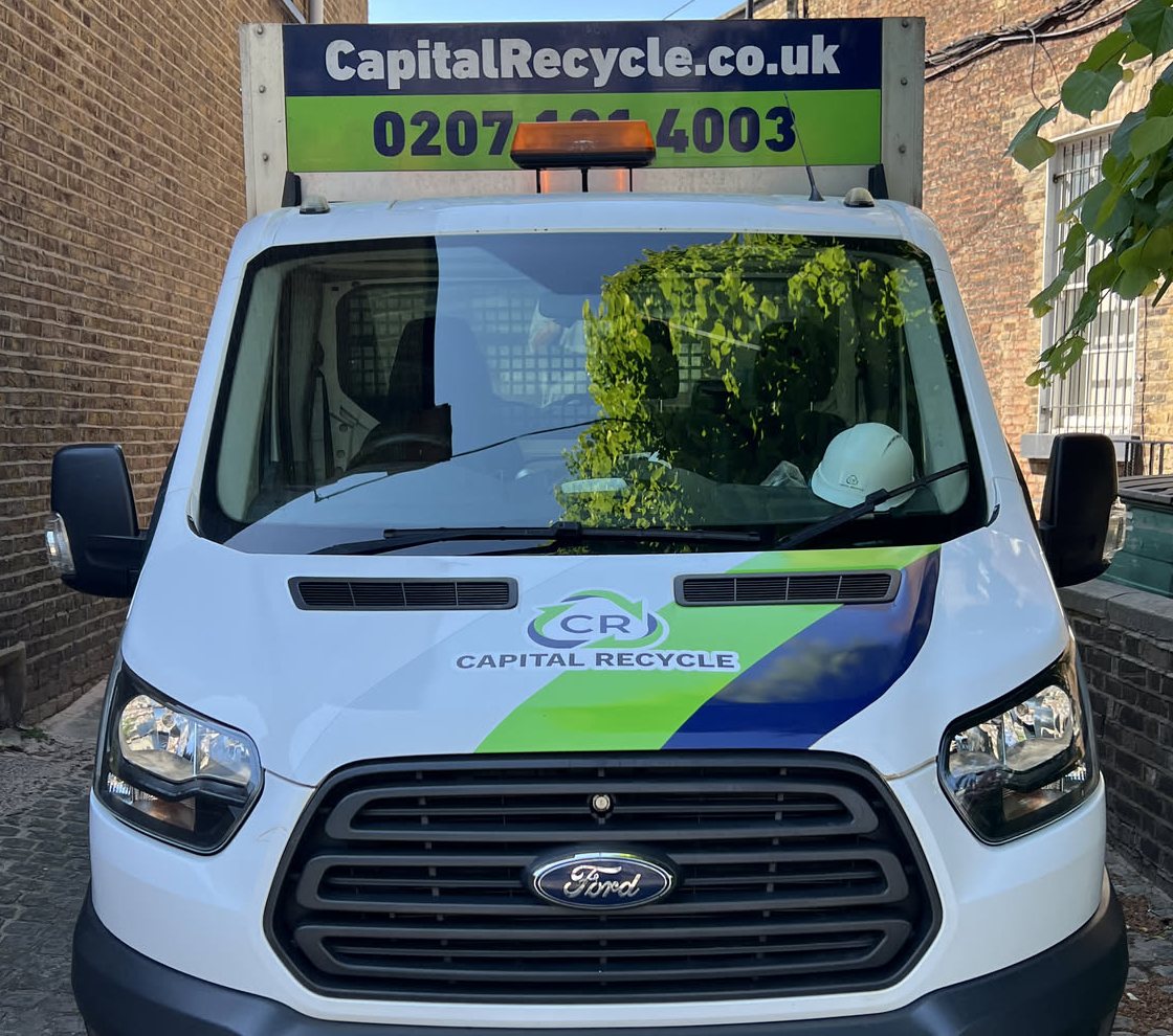 Capital Recycle Ford Transit caged tipper with our livery and 0207 101 4003 on the headboard